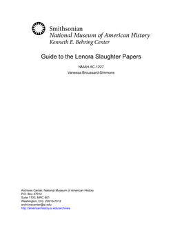 Guide to the Lenora Slaughter Papers