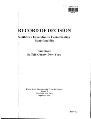 Record of Decision, Smithtown Groundwater Contamination