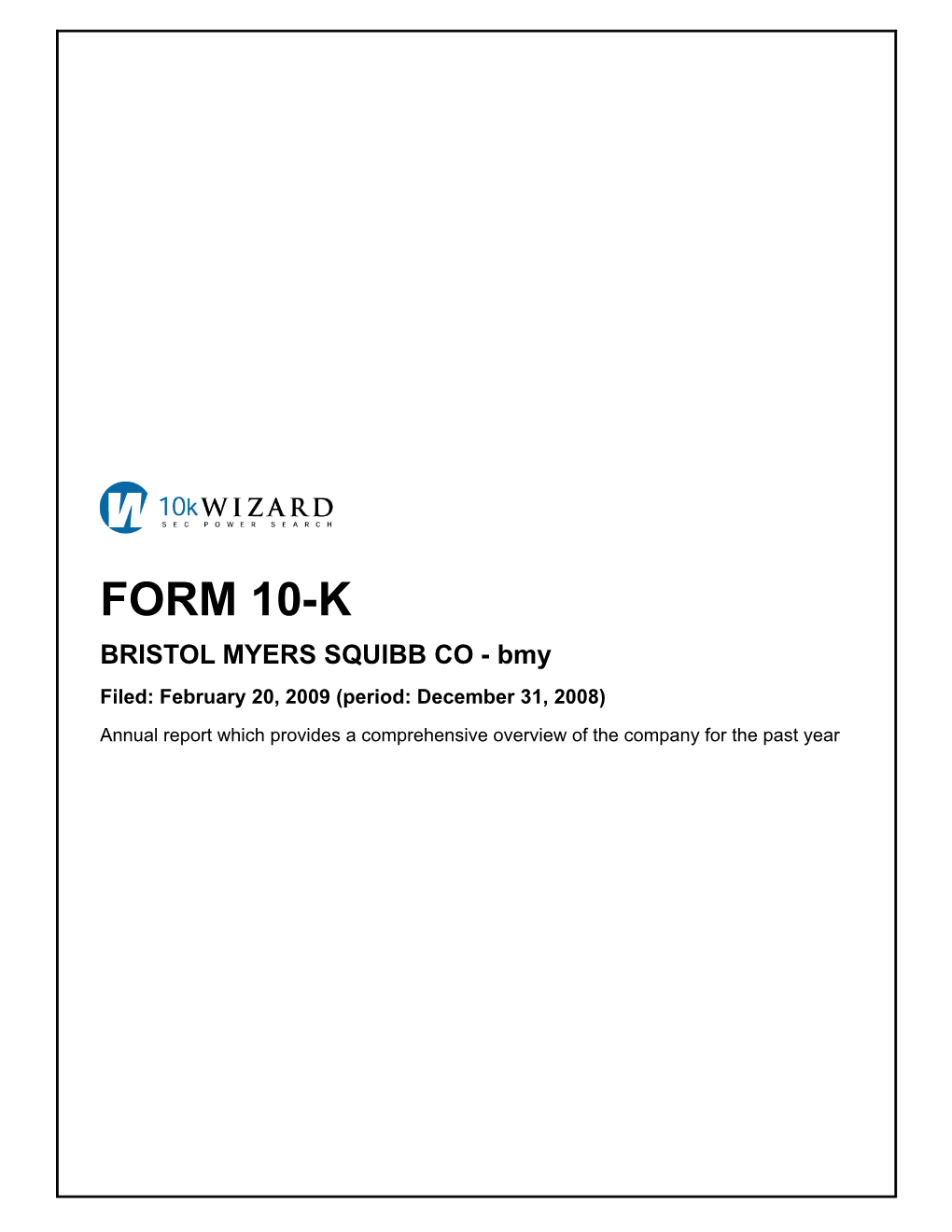 Bristol-Myers Squibb Co., Form 10-K