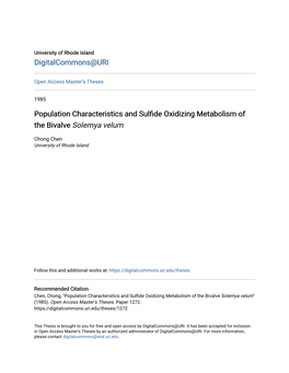 Population Characteristics and Sulfide Oxidizing Metabolism of the Bivalve Solemya Velum