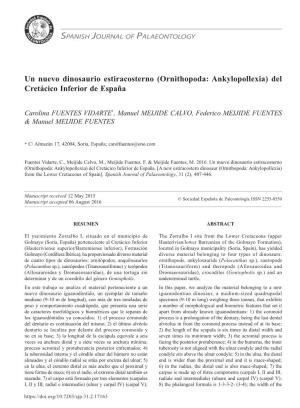Un Nuevo Dinosaurio Estiracosterno (Ornithopoda: Ankylopollexia) Del Cretácico Inferior De España