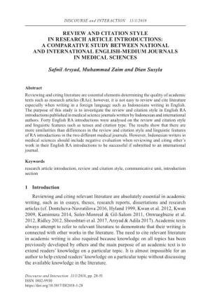 Review and Citation Style in Research Article Introductions: a Comparative Study Between National and International English-Medium Journals in Medical Sciences