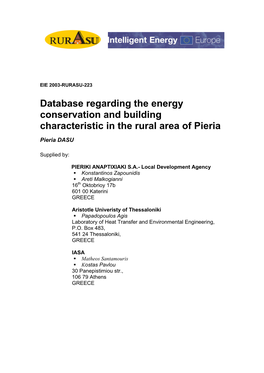 Database Regarding the Energy Conservation and Building Characteristic in the Rural Area of Pieria