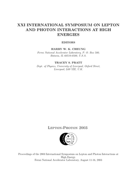 Xxi International Symposium on Lepton and Photon Interactions at High Energies