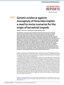 Genetic Evidence Against Monophyly of Oniscidea Implies a Need to Revise Scenarios for the Origin of Terrestrial Isopods Andreas C