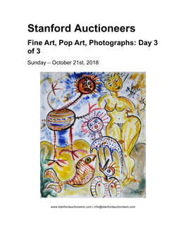 Stanford Auctioneers Fine Art, Pop Art, Photographs: Day 3 of 3 Sunday – October 21St, 2018
