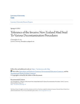 Tolerance of the Invasive New Zealand Mud Snail to Various Decontamination Procedures Christopher N