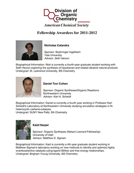 Fellowship Awardees for 2011-2012