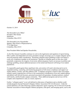 AICUO and IUC Letter to General Assembly on Sports Betting