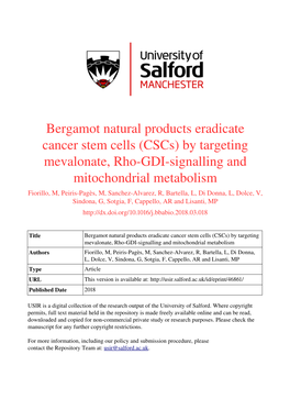 Bergamot Natural Products Eradicate Cancer Stem Cells