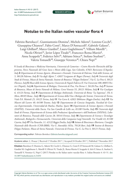 Notulae to the Italian Native Vascular Flora: 4 43 Doi: 10.3897/Italianbotanist.4.21693 RESEARCH ARTICLE