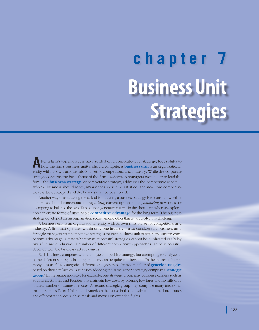 Chapter 7 Business Unit Strategies 183