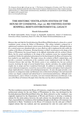 The Historic Ventilation System of the House of Commons, 1840–52: Re-Visiting David Boswell Reid’S Environmental Legacy