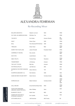 ALEXANDRA FEHRMAN Re-Recording Mixer