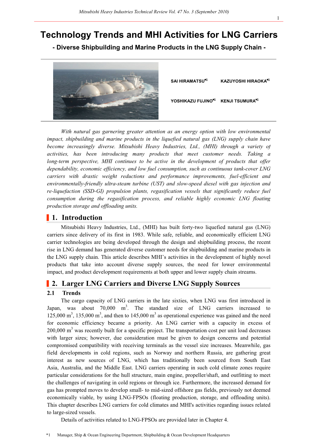 Key Technologies of LNG Carrier and Recent MHI Activity- Variation Of