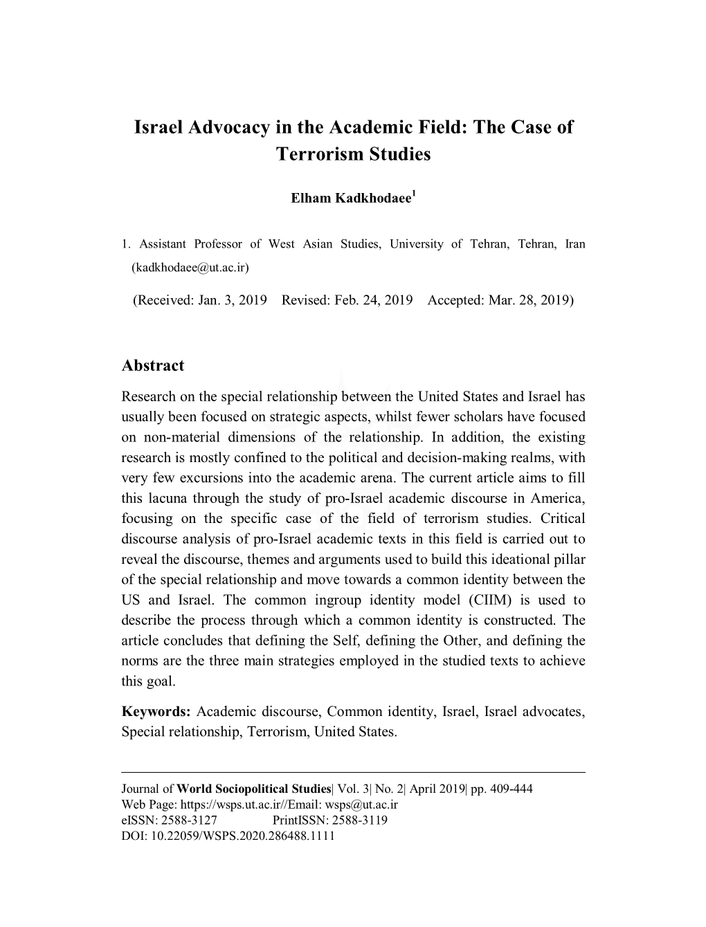 Israel Advocacy in the Academic Field: the Case of Terrorism Studies