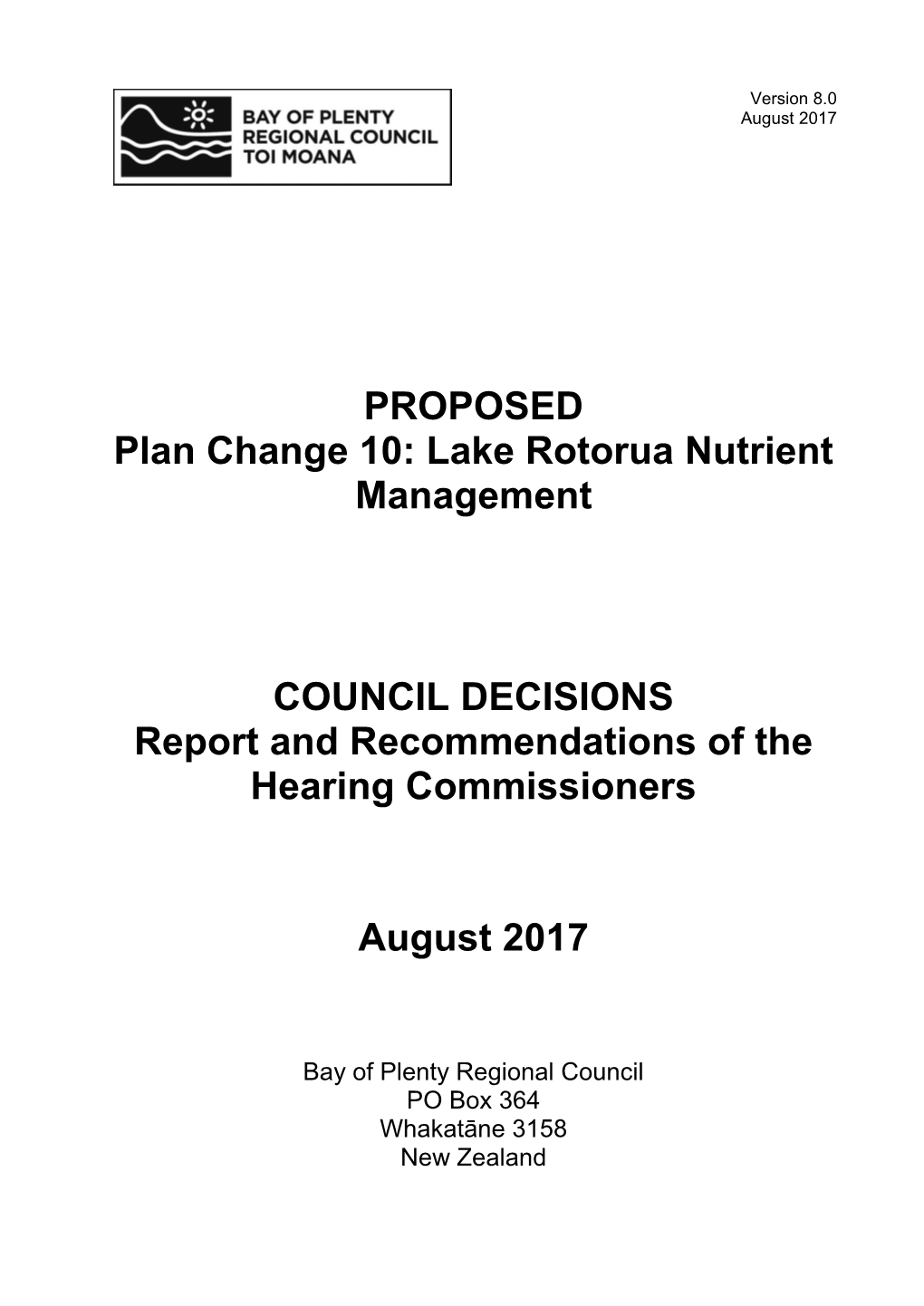 PROPOSED Plan Change 10: Lake Rotorua Nutrient Management