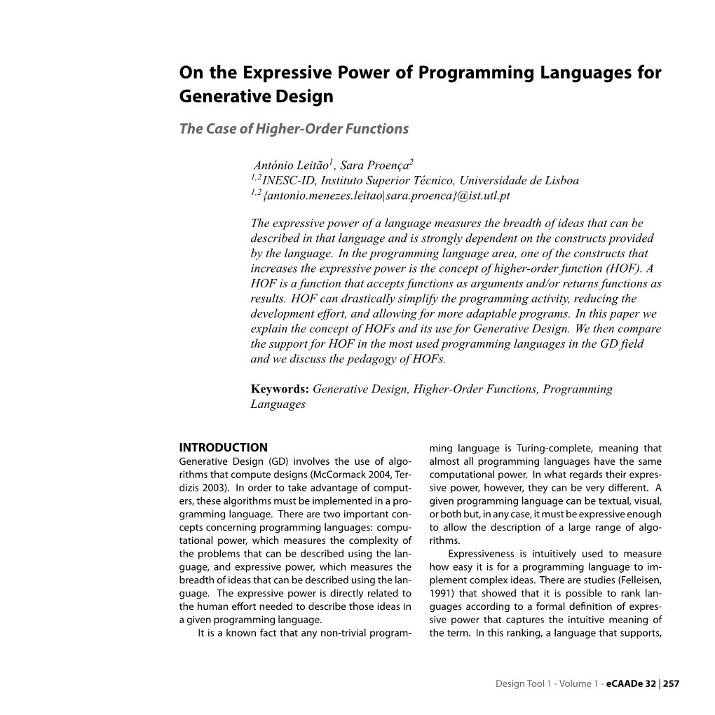 On the Expressive Power of Programming Languages for Generative Design