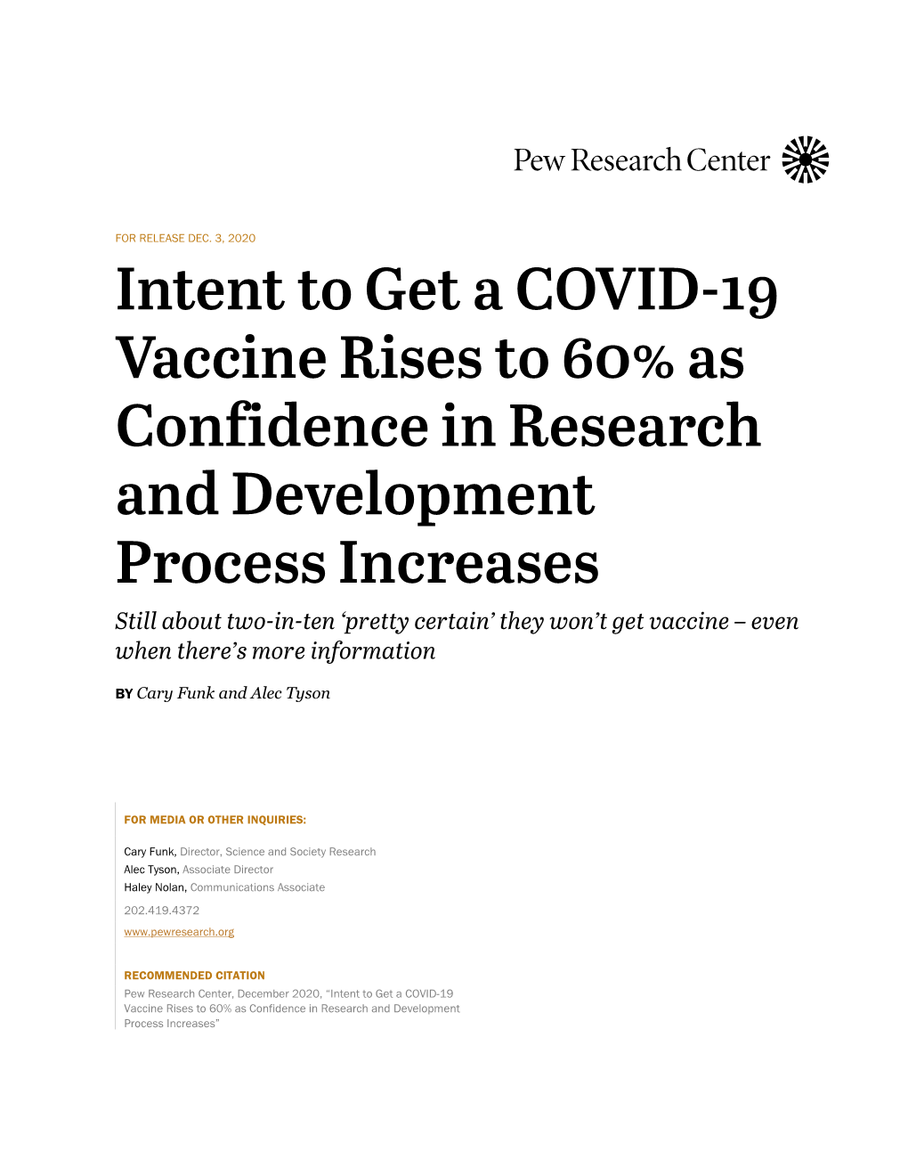 Intent to Get a COVID-19 Vaccine Rises to 60% As Confidence In