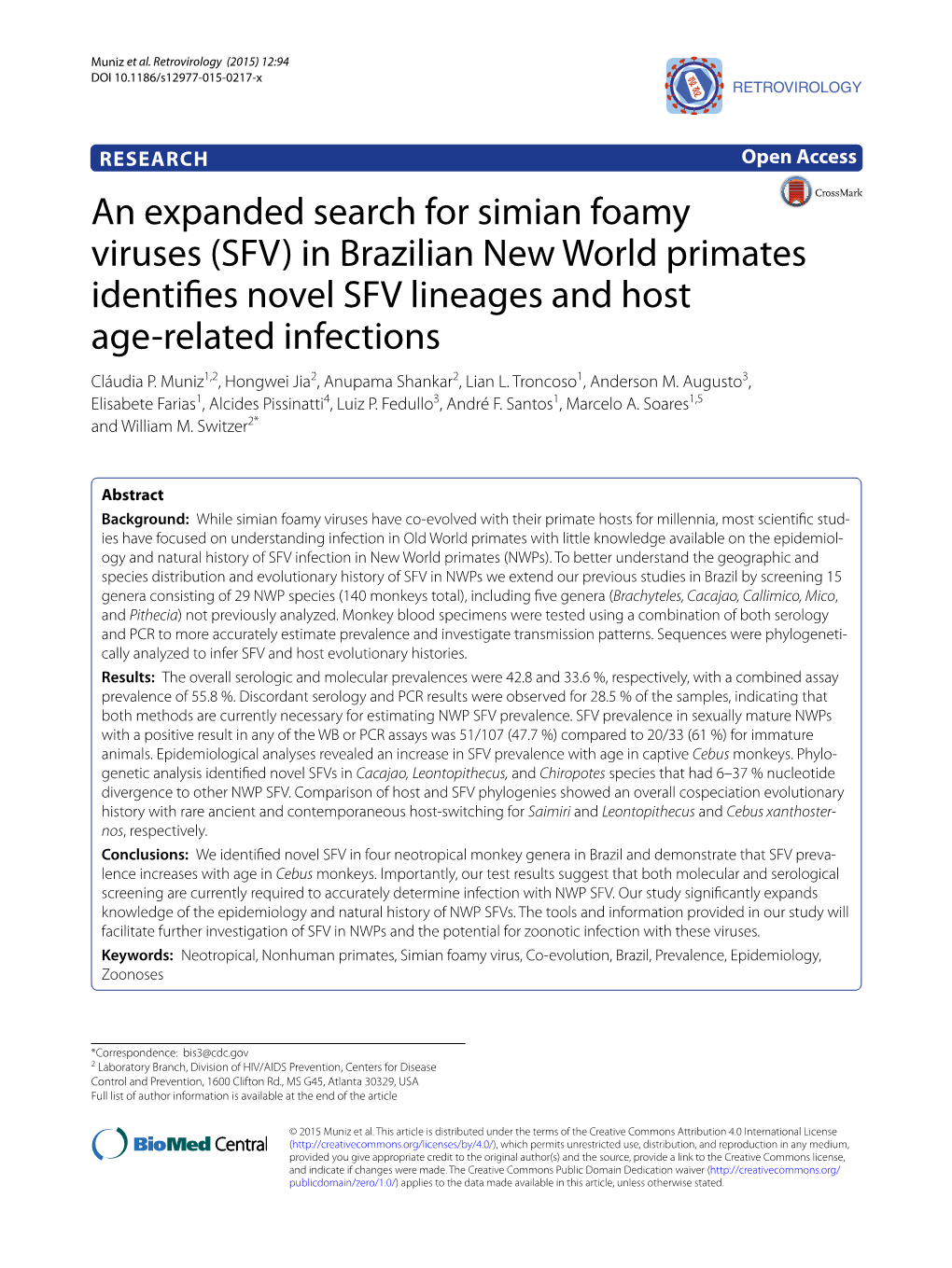 An Expanded Search for Simian Foamy Viruses (SFV) in Brazilian New World Primates Identifies Novel SFV Lineages and Host Age‑Related Infections Cláudia P