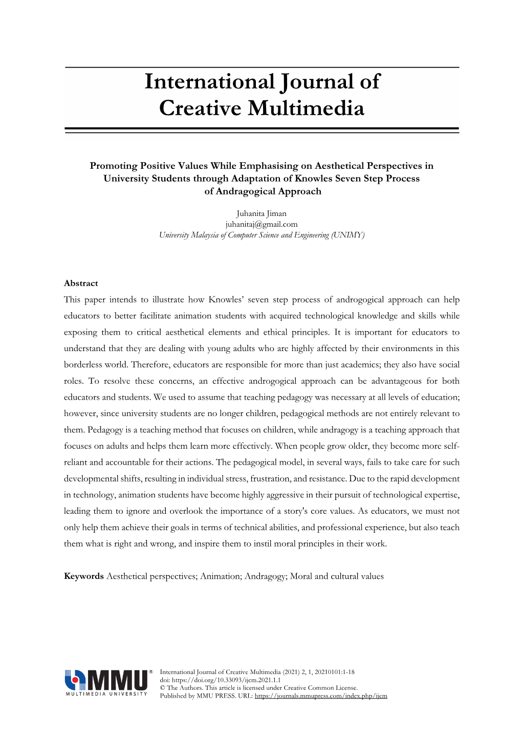 International Journal of Creative Multimedia