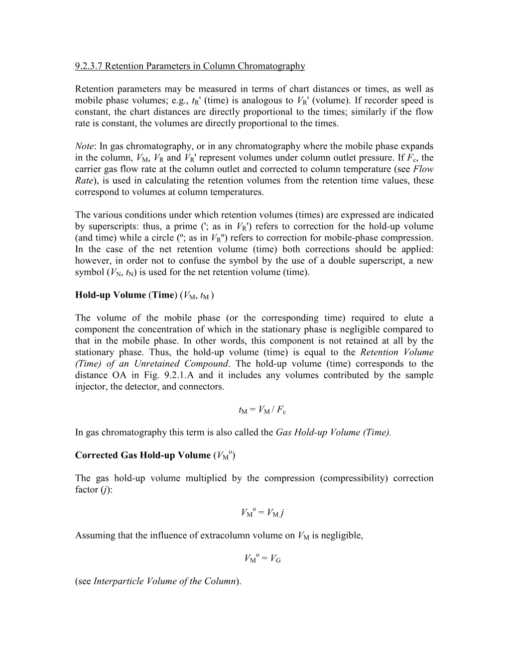 9.2.3.7 Retention Parameters in Column Chromatography