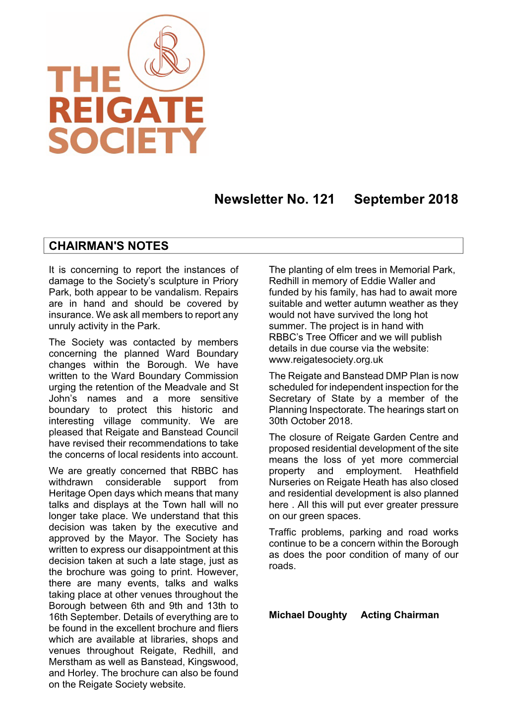 Newsletter No. 121 September 2018