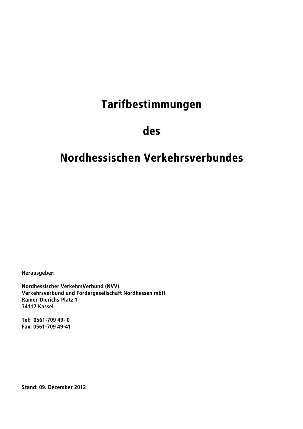 Tarifbestimmungen Fbestimmungen Fbestimmungen Des Nordhessischen Verkehrsv Nordhessischen Verkehrsverbundes