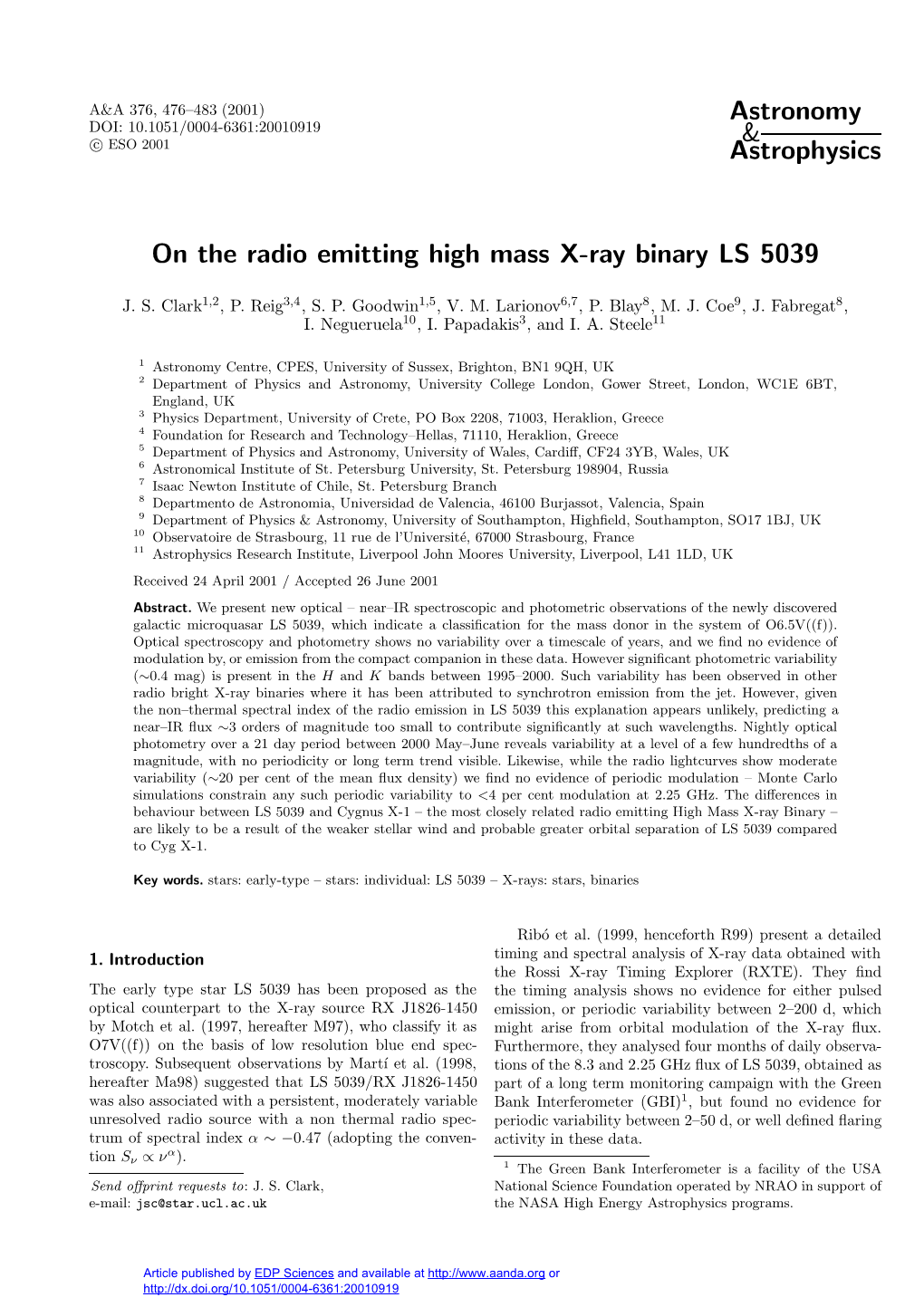 On the Radio Emitting High Mass X-Ray Binary LS 5039