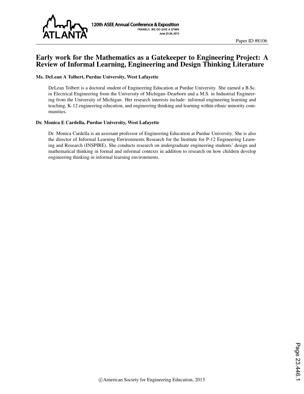 Early Work for the Mathematics As a Gatekeeper to Engineering Project: a Review of Informal Learning, Engineering and Design Thinking Literature