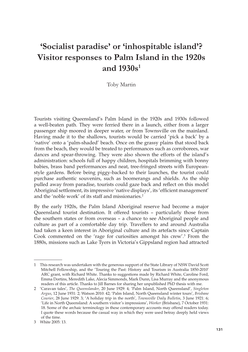 Visitor Responses to Palm Island in the 1920S and 1930S1