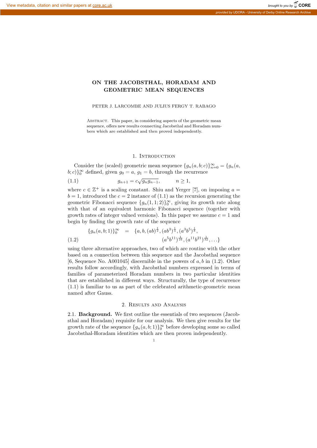 Geometric Mean Sequences