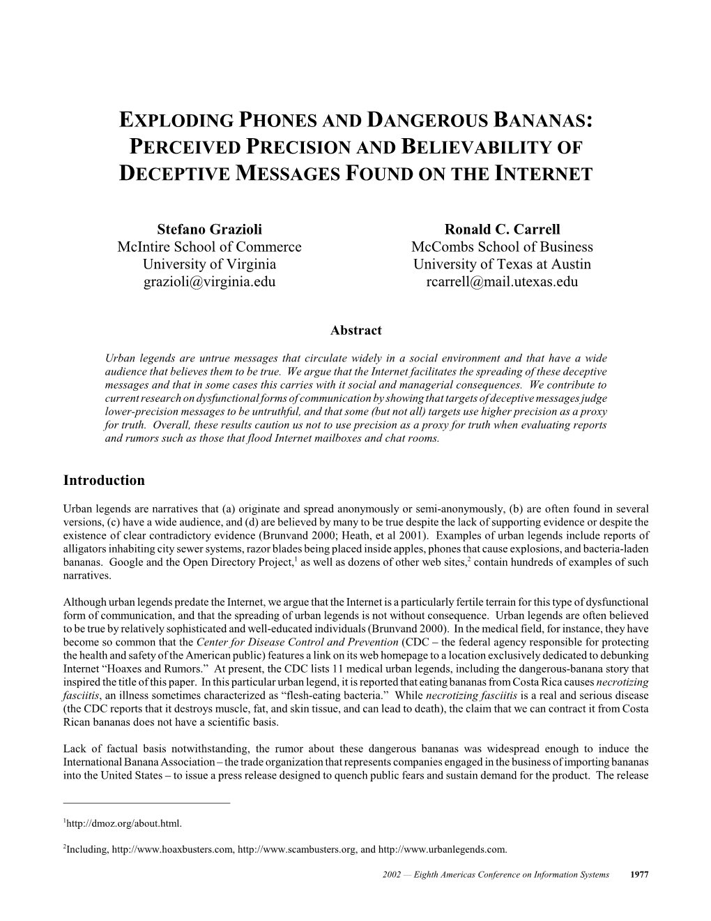 Exploding Phones and Dangerous Bananas: Perceived Precision and Believability of Deceptive Messages Found on the Internet