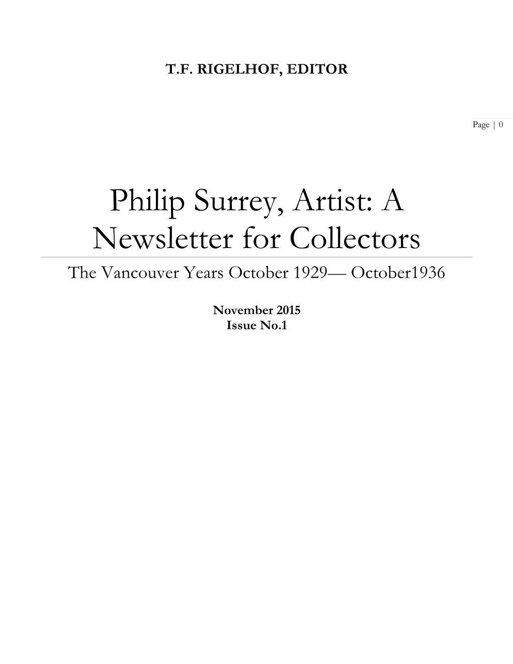 Philip Surrey, Artist: a Newsletter for Collectors the Vancouver Years October 1929— October1936