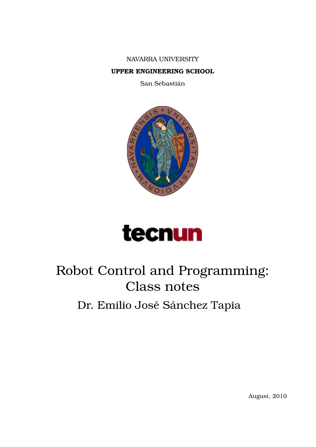 Robot Control and Programming: Class Notes Dr