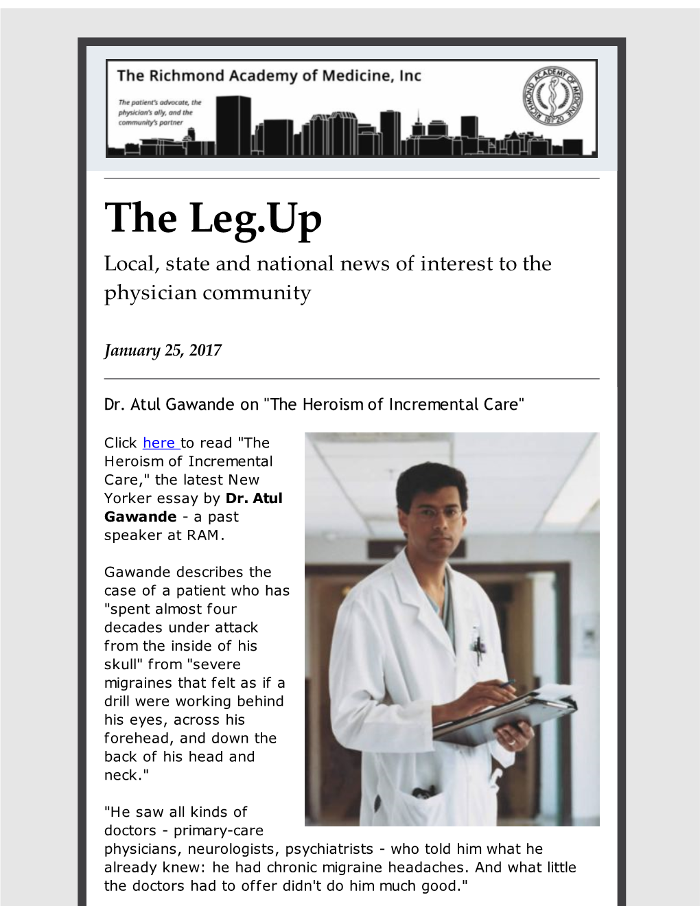 The Leg.Up Local, State and National News of Interest to the Physician Community