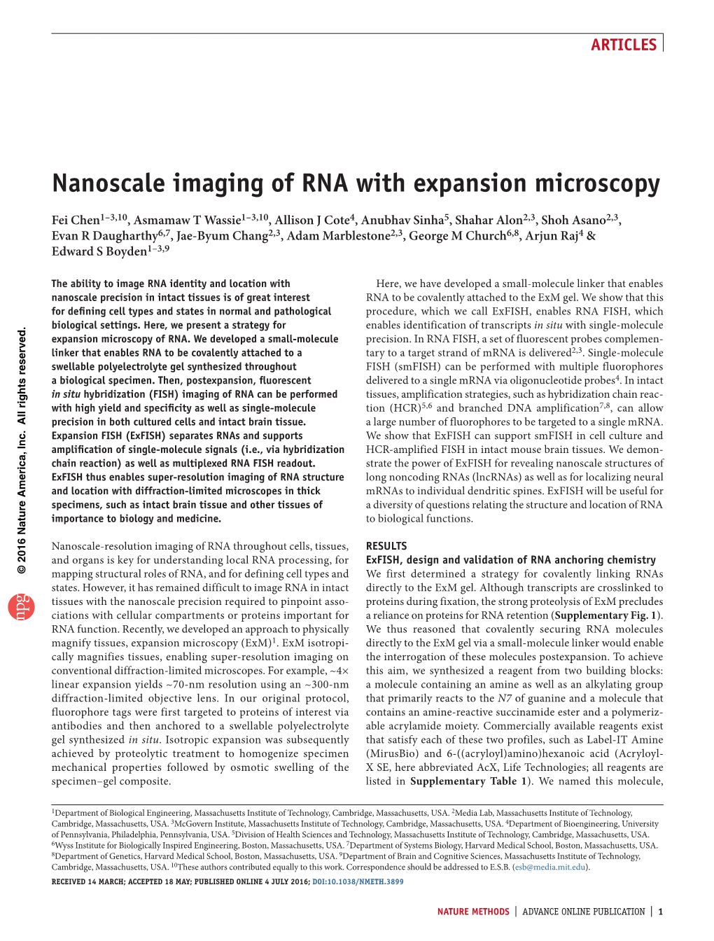 Nanoscale Imaging of RNA with Expansion Microscopy