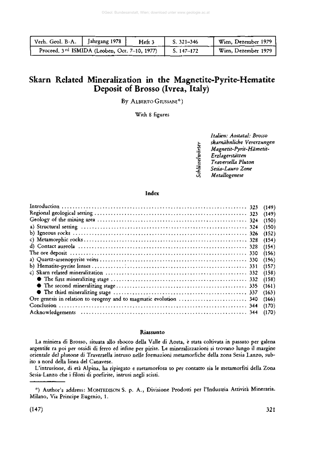 Skarn Related Mineralization in the Magnetite-Pyrite-Hematite Deposit of Brosso (Ivrea, Italy)