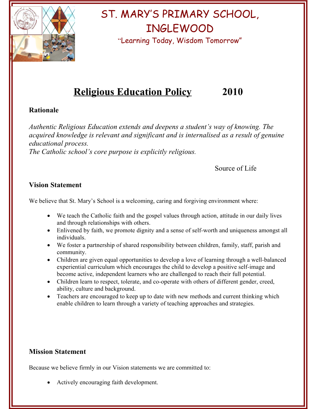 POLICY: Enrolment Page 1