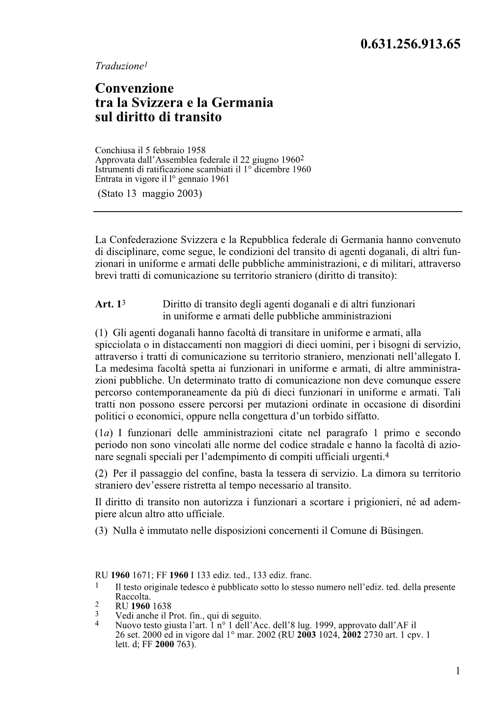 Convenzione Tra La Svizzera E La Germania Sul Diritto Di Transito