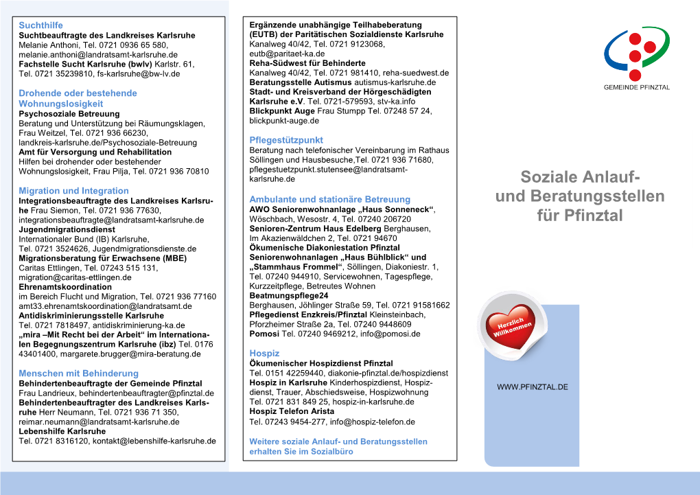 Soziale Anlauf- Und Beratungsstellen Für Pfinztal