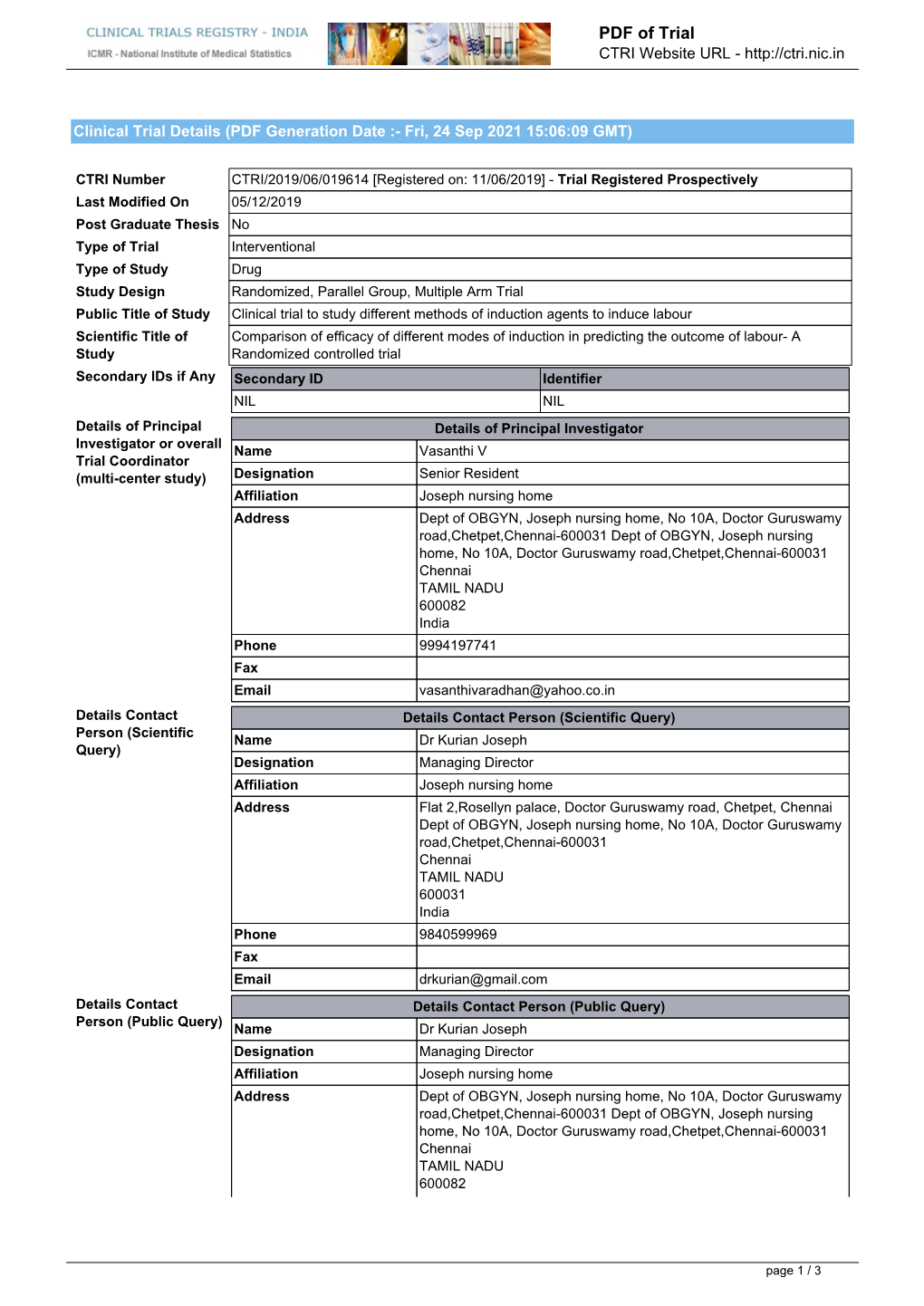 CTRI Trial Data