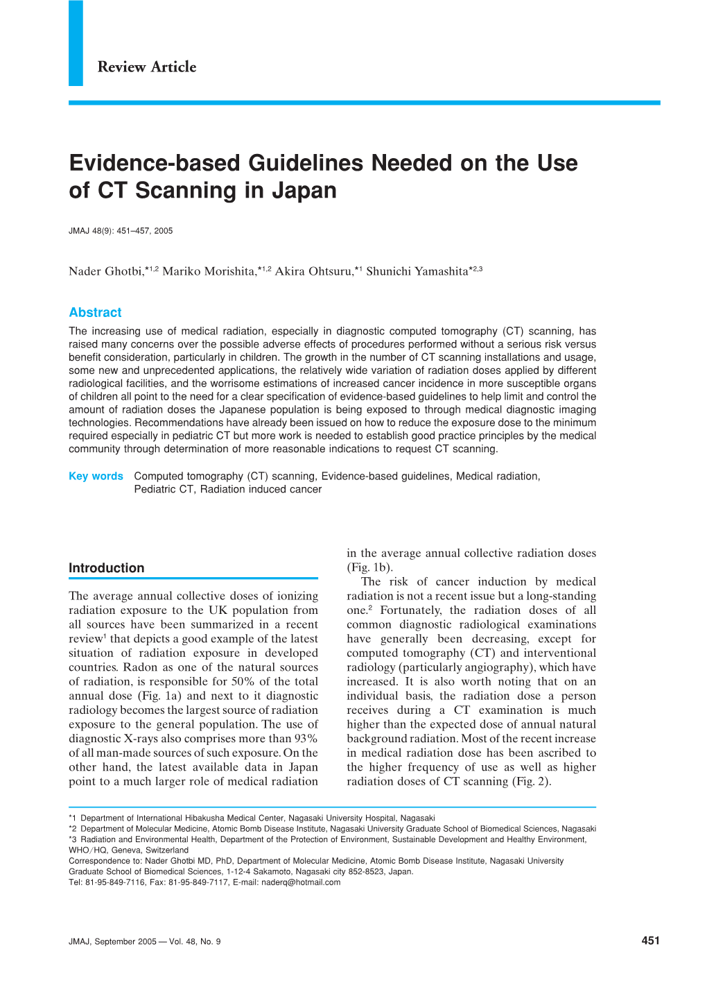 Evidence-Based Guidelines Needed on the Use of CT Scanning in Japan