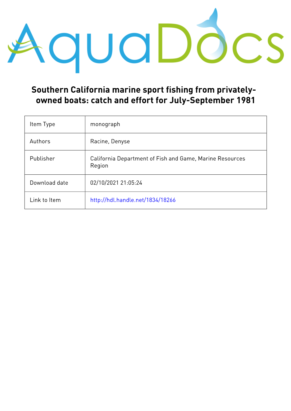 State of California the Resources Agency DEPARTMENT of FISH and GAME