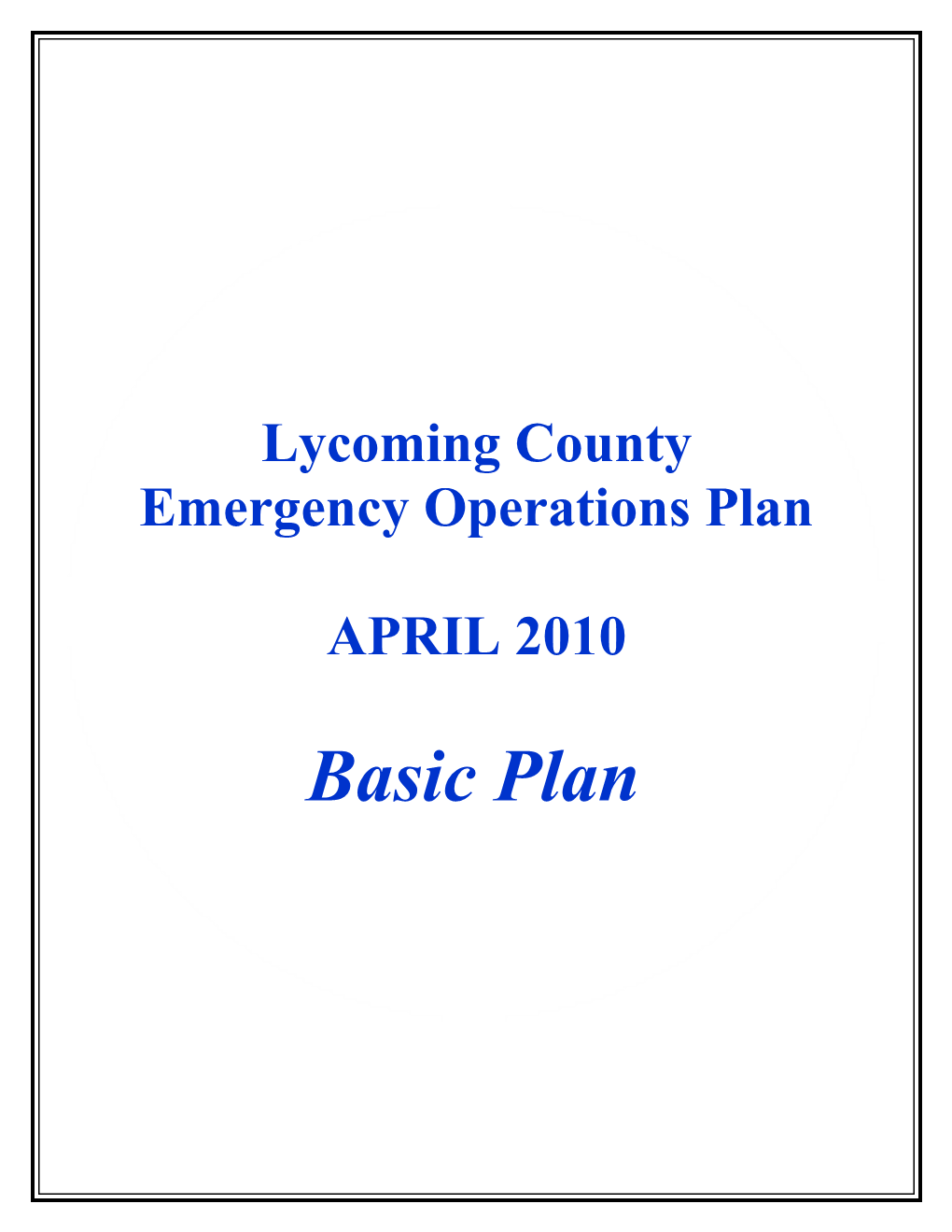 EMERGENCY OPERATIONS PLAN Table of Contents