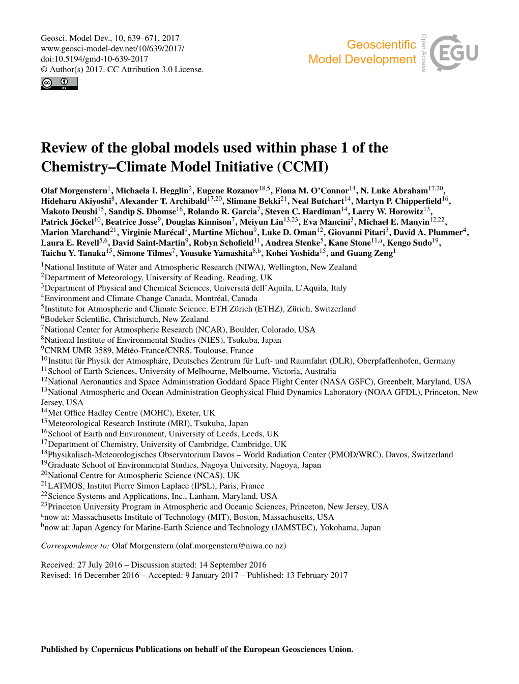 Review of the Global Models Used Within Phase 1 of the Chemistry–Climate Model Initiative (CCMI)