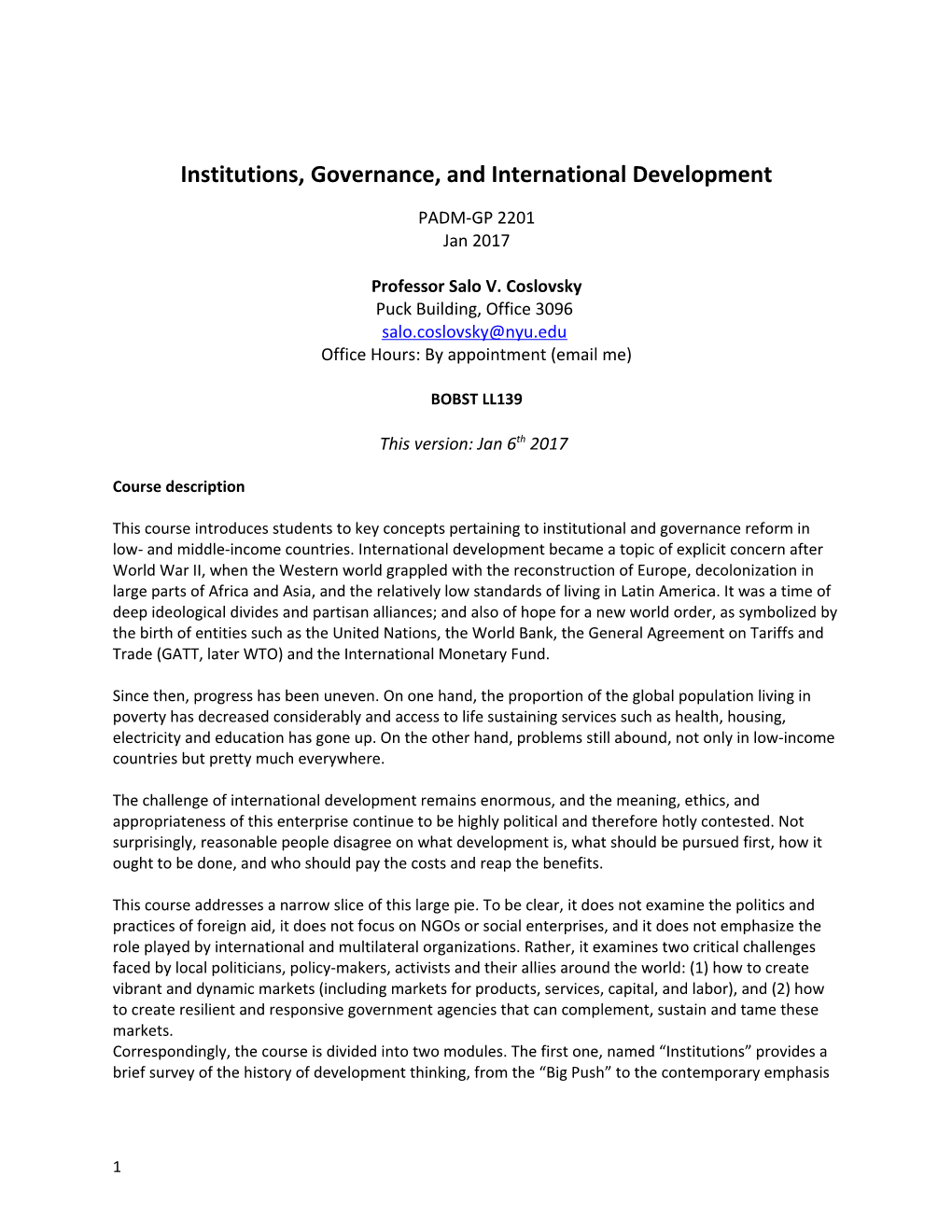 Institutions, Governance, and International Development