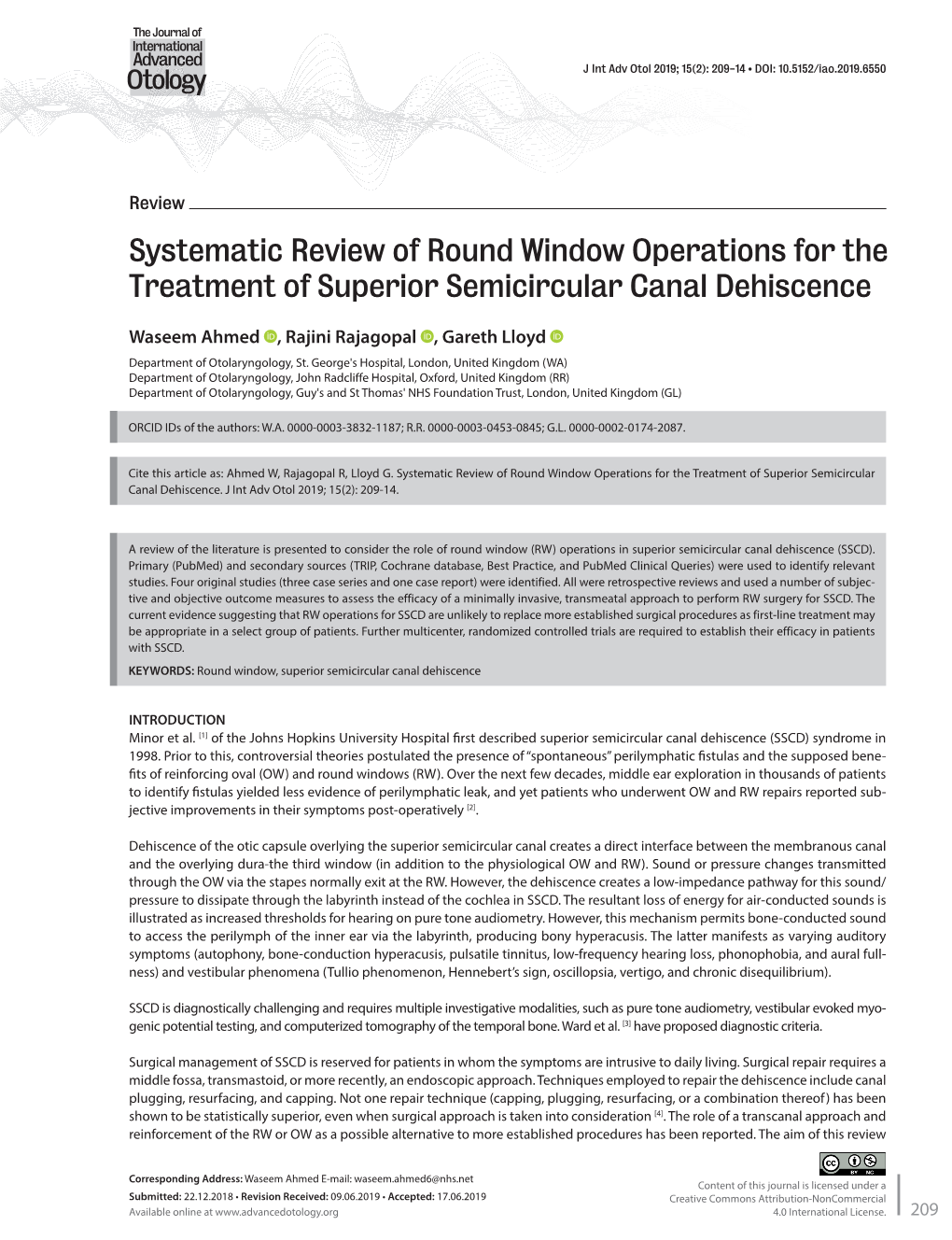 Systematic Review of Round Window Operations for the Treatment of Superior Semicircular Canal Dehiscence