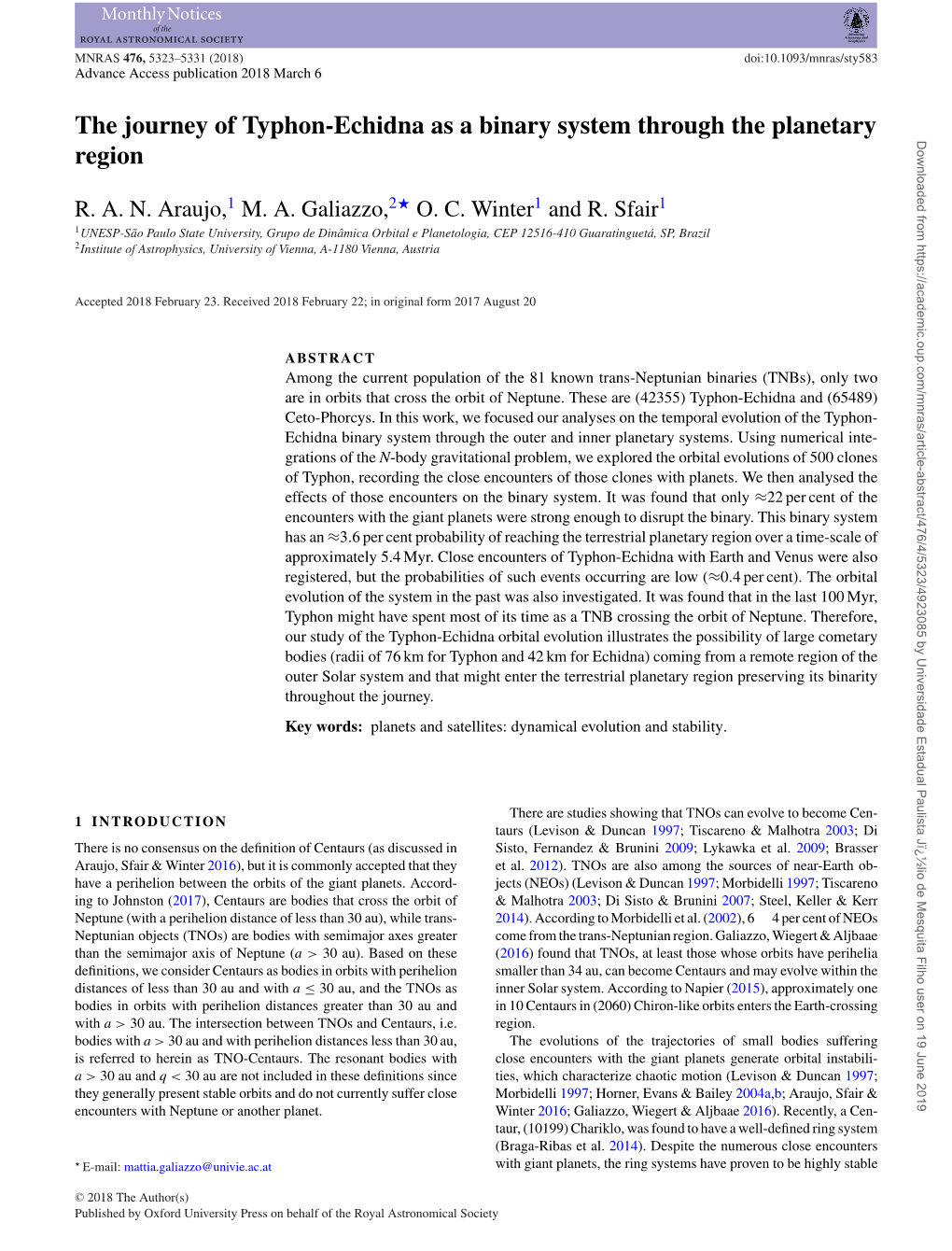 The Journey of Typhon-Echidna As a Binary System Through the Planetary