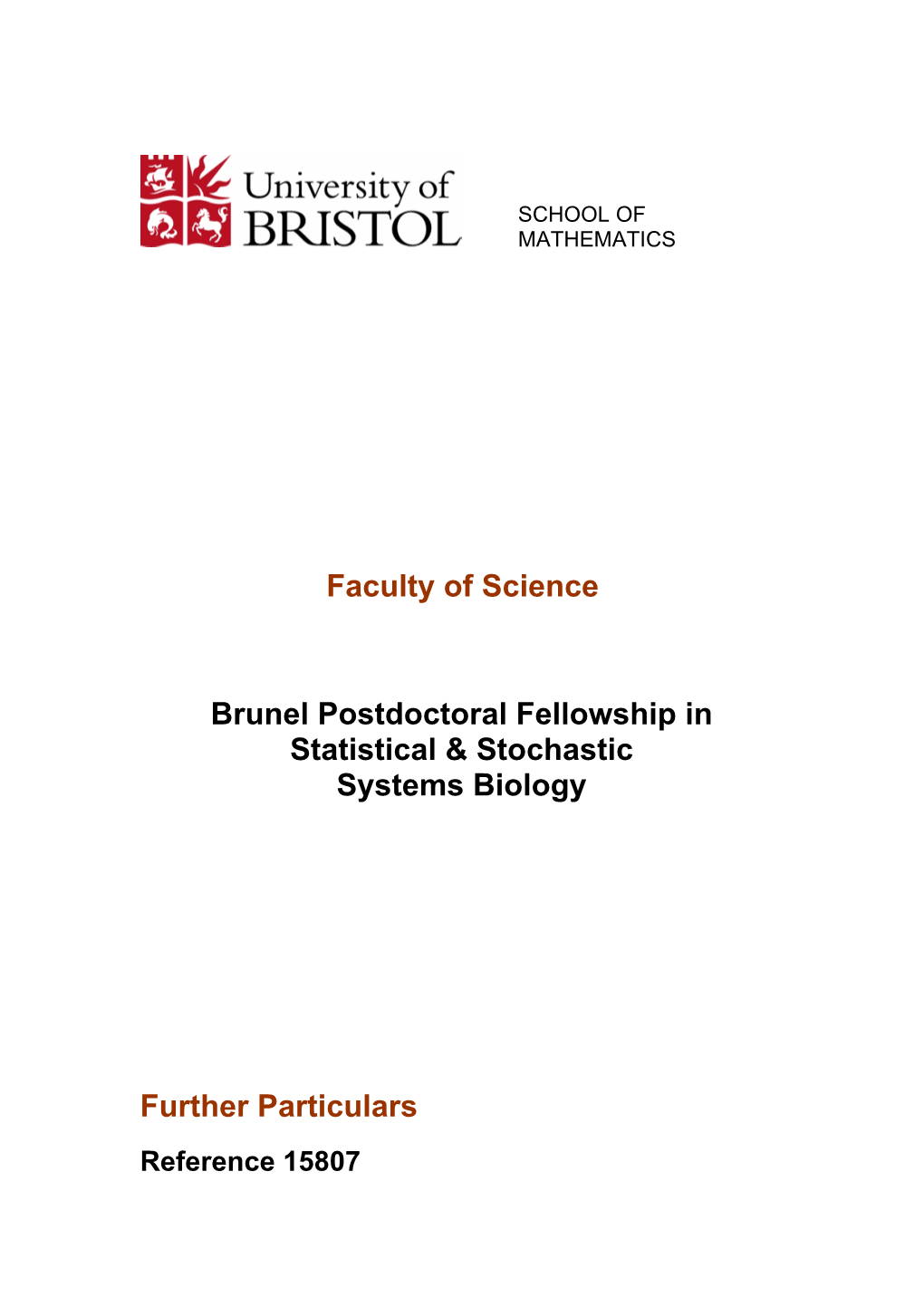 Faculty of Science Brunel Postdoctoral Fellowship in Statistical